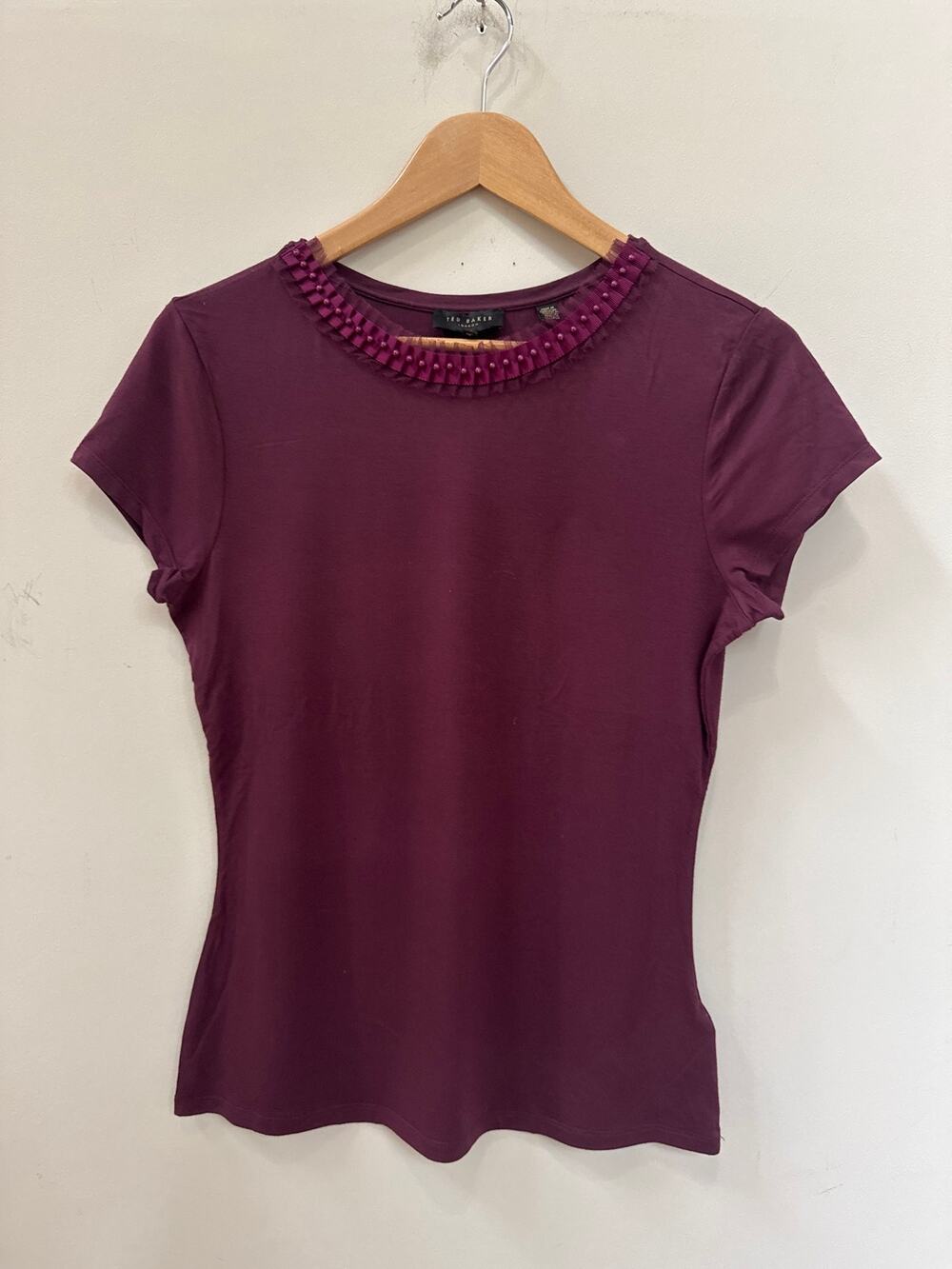 Ted Baker London Jacii Frill Neck Detail Fitted Top Purple Maroon Classic Office